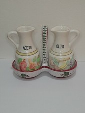 Set Olio Aceto Con Supporto Firmato Amalfi K Hand Painted Dipinto a Mano Vtg