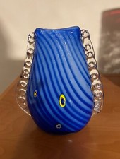 Vaso in vetro di Murano attribuito a Barovier & Toso blu con murrine anni ‘50
