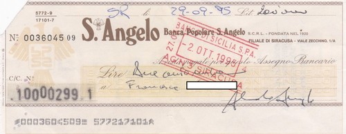 Siracusa assegno della - siracusa, banca
