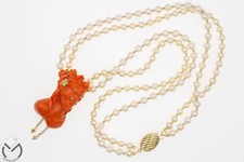 Collana perle oro giallo 18 kt 750 cammeo corallo diamanti -615/VE-