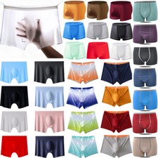 Boxer Da Uomo In Seta Color Ghiaccio Senza Cuciture Con Pantaloncini A ☆