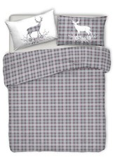 COPRIPIUMINO MATRIMONIALE TARTAN CERVI GRIGIO MONTAGNA MADE IN ITALY + PATELLA