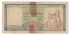 50000 LIRE LEONARDO DECR  03 - 07 - 1967  R2
