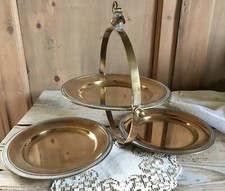 Antica Alzata 3 Piatti In Ottone Piatto Richiudibile Pre Alessi Centrotavola