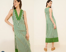 Abito midi Simon Miller Mar popeline verde bianco stampa righe verticali taglia S