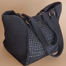 borsa grande nera all'uncinetto nera artigianale handmade regalo signora boho