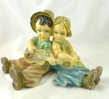 STATUA SCULTURA BAMBINI GESSO KITSCH CHITARRA CONTADINI CAMPAGNA ART DECO 1940