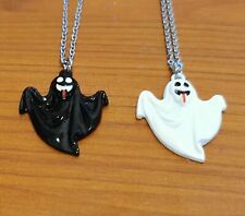Collana catenina Ciondolo FANTASMA Bianco/Nero  smaltato Donna Uomo Halloween