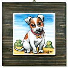 JACK RUSSELl -QUADRO CON MATTONELLA LASTRA IN CERAMICA FATTA A MANO