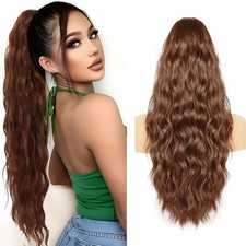 Extension Clip capelli lunghi castano scuro 81cm coda cavallo super lunga ondula