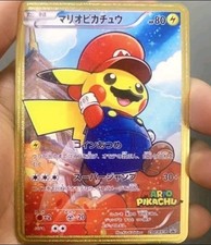 Pokemon Card - Mario Pikachu Gold Metal Card - TCG Carta In Metallo Fanmade