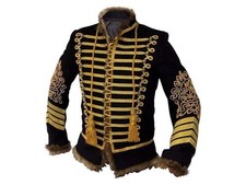 Giacca uomo Hussar lana nuova: tunica steampunk militare uomo con treccia oro