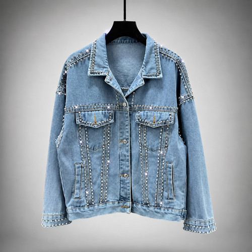 Giacca denim strass perline - denim,