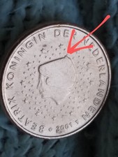 Moneta da 1 Cent 2001 Olanda con Eccesso di Materiale sulla Nuca