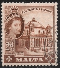 SG270 2d 1956 MALTA Mosta Dome Definitivi 1956-1964: Regina Elisabetta II