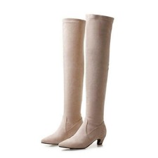 Stivali donna tacco gattino sopra il ginocchio scarpe scamosciate moda ufficio donna OL