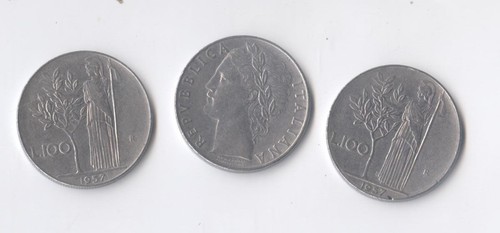 Tre monete 100 lire del - (3), da