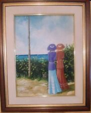 Quadro "Dame e Panorama" di A. Pievanini olio sabbiato su tela con cornice 40x30