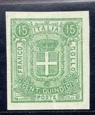 Saggio Sparre - Cent. 15 Stemmi di Savoia stampati su carta giallastra