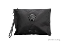 Pochette Versace grande nera tessuto nylon Medusa convertibile pochette pochette da polso