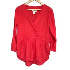 Camicetta top incrociato lino Cynthia Rowley donna S corallo scollo a V spiaggia rilassata