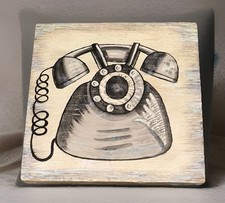 Vintage ~ Telefono retrò ~ Wall Art Quadro Stampa/Dipinto su Legno 12” x 12” ~ Raro