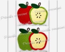 Coppia di presine cucina all'uncinetto a forma di mela a scelta