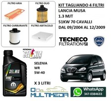 KIT TAGLIANDO E  3 LT OLIO SELENIA 5W40 LANCIA MUSA 1.3 MULTIJET 70 CV 51KW
