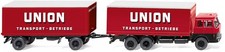 WIKING, HANOMAG Henschel 6x4 box portapacchi rigido con rimorchio Union box r...