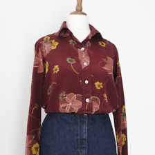 Camicia vintage in pura seta color prugna con fantasia floreale taglia 42