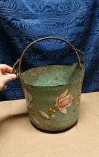 Antico Secchiello Secchio In Rame Dipinto A Mano Sottovaso Per Fiori Artigianale