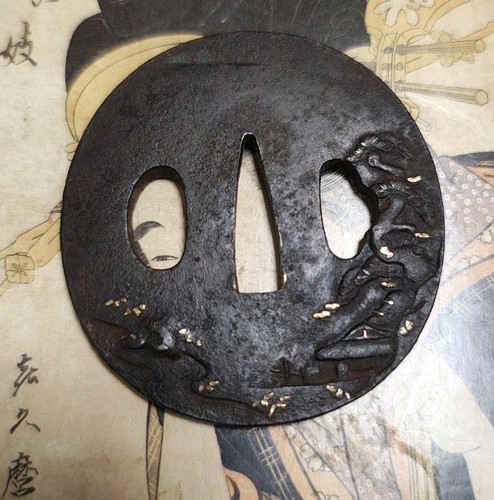 Pino fiume tsuba - e, samurai