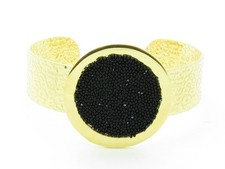 18KT Oro Argento Sterling Diamante Set Cristallo Nero Vintage Bracciale a Fascia