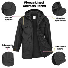 Parka tedesco esercito stile militare NATO giacca con cappuccio foderata calda field coat nero