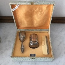 cofanetto vintage con  spazzola pettine porta borotalco  argento 800 1940-1950