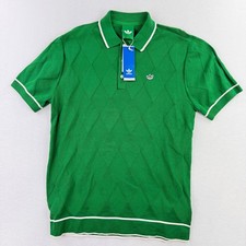Polo da golf Adidas Originals da uomo in maglia Argyle taglia M verde JC6761, nuova con etichette
