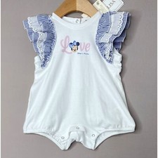 NWT MONNALISA Girls 6 Mo White Minnie Mouse Love Short Romper Disney