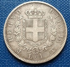 MONETA REGNO V.E.II 1 LIRA STEMMA 1863 MILANO,AG 835/4,82 GR,CONS. COME DA' FOTO