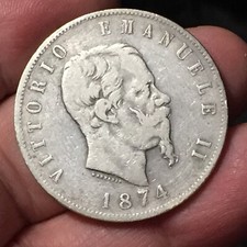 VITTORIO EMANUELE II (1861-1878) 5 Lire 1874 Milano ARGENTO '900