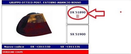 Fanale posteriore arancio - posteriore, dx