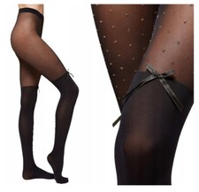 COLLANT NERO CALZEDONIA 70 T 4 L shiny legs parigine pois lurex fiocco longuette