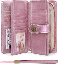 Portafoglio Donna in Vera Pelle,Grande Capacità Portamonete Con Bloccaggio RFID,