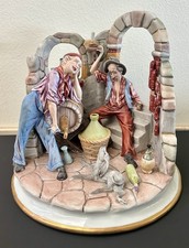 RARA scultura in porcellana di Capodimonte di due viticoltori e cane - ITALIA