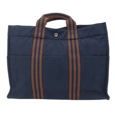 Borsa tote Hermes usata Fool ToeMM tela di cotone marrone navy business