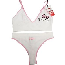 Reggiseno Primark Hello Kitty bralette top perizoma set perizoma bianco rosa donna L UK14-16
