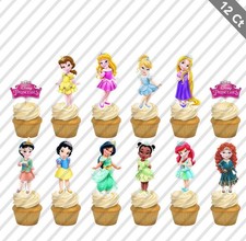 12 Disney Princess Baby Chibi Cupcake Topper Ariel Belle Aurora Cinderella Favor