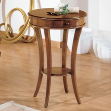 TAVOLINO IN LEGNO ROTONDO CON CASSETTO E PIANO IN LEGNO COLORE NOCE RA 210