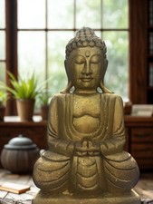 Gold Tone Seated Buddha Statue