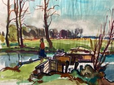 Acquerello Ragazza Al Fiume