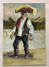 Aniello Eco (Torre del Greco 1919-2000) Olio su cartoncino “Contadino Vesuviano”